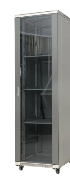 JB600 standing network rack, grey RAL 7035, tempered-glass front door