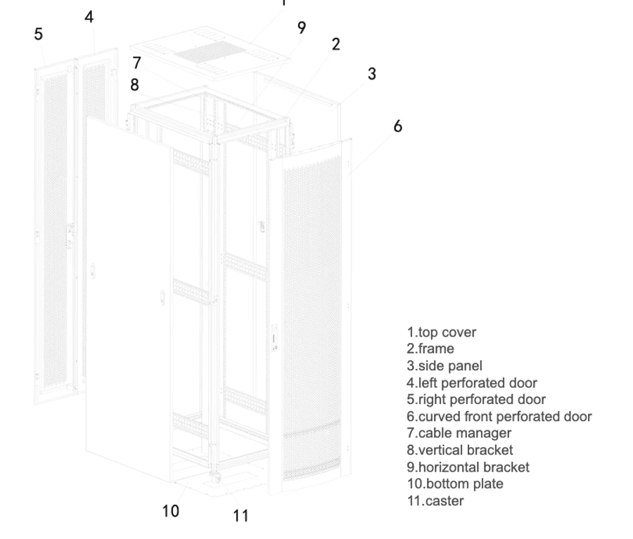 JE exploded construction and dimension drawing — parts and W/D/H
