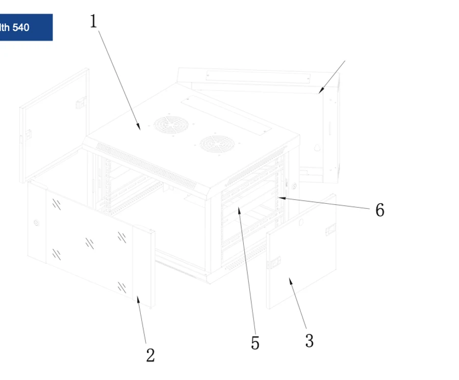 QB exploded construction and dimension drawing — parts and W/D/H